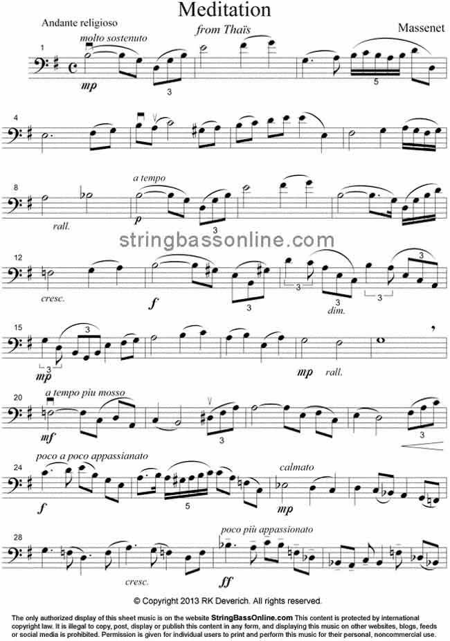 String Bass Online Free Bass Sheet Music - "Meditation ...
